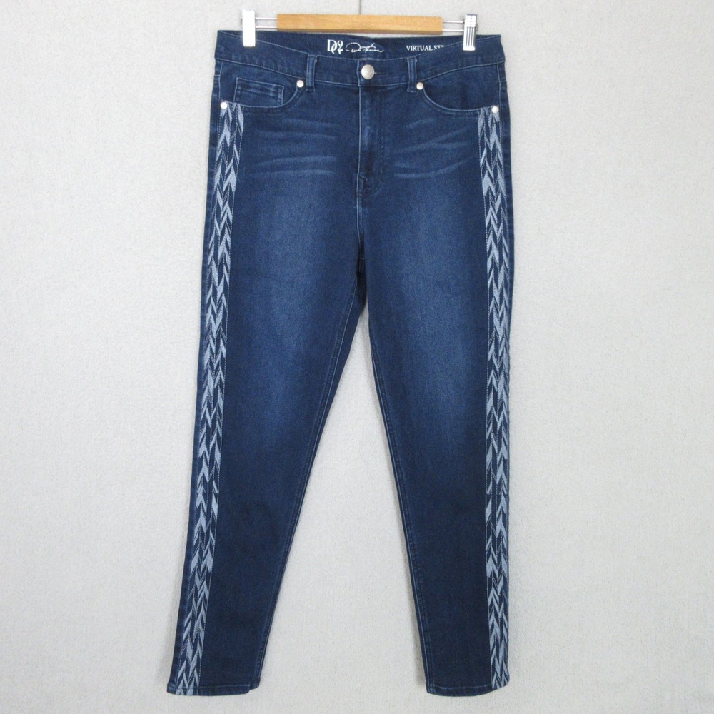 DG2 Diane Gilman Skinny Jeans Womens 12 Dark Wash Excellent Side Embroidered